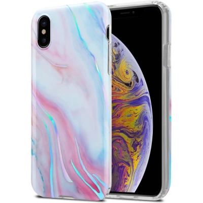 Afbeelding van Cadorabo Hoesje geschikt voor Apple iPhone XS MAX in Wit Roze Marmer No. 15 Beschermhoes gemaakt van TPU siliconen Case Cover met mozaïek motief