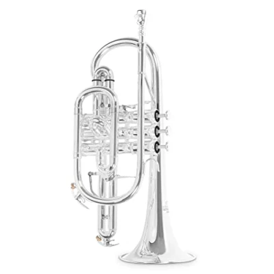Afbeelding van Roy Benson Bb cornet CR 302S (professionele met ML boring, 119mm messing beker, goudmessing leadpipe, nikkelzilveren buitenste schuiven en roestvrijstalen kleppen), verzilverd