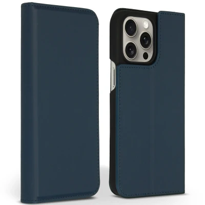 Afbeelding van Apple iPhone 15 Pro Max Hoesje Echt leder Accezz Bookcase Blauw Telefoonhoesje