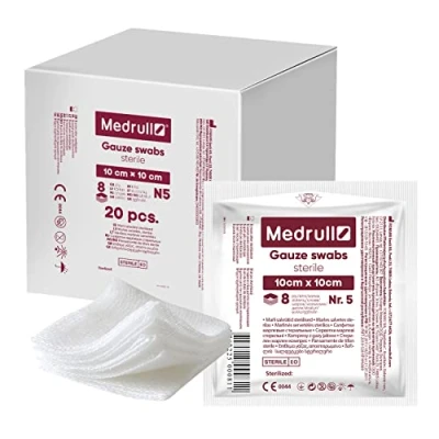 Afbeelding van Medrull Dweilen steriel niet klevende wondpads extra absorberend 8 laags 10 x cm verpakt 5 stuks 20 papieren zakken (100 stuks)