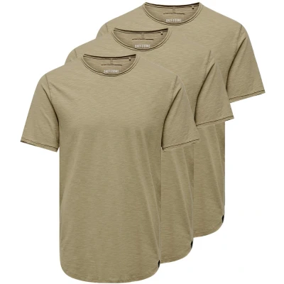 Afbeelding van Only &amp; Sons 3ER PACK Tshirt basic, Heren, Maat: Small, Chinchilla