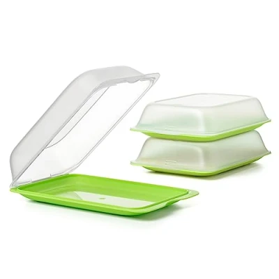 Afbeelding van TATAY Set van 3 vleescontainers met deksel MAXI, BPA vrij, herbruikbaar, stapelbaar, vaatwasser en magnetronbestendig, limoenkleur. Afmetingen 17 x 6,2 25,2 cm