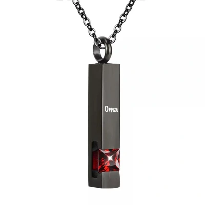 Afbeelding van Luxe Ashanger Met Ketting En Gravering Oma Assieraad Zwart Rode Steen As Gedenksieraad Urn Incl. vuller