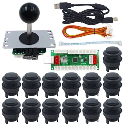 Afbeelding van SJ@JX Arcade Game Stick DIY Kit Microswitch Matt Frosted Buttons with Logo 8 Way Joystick USB Encoder Cable Controller for PC PS3 PS2 MAME Raspberry Pi