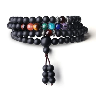 Afbeelding van COAI Mala Halsketting, uniseks, geschenkidee 108, wikkelarmband van edelsteen, 17 centimeters, Steen, Matte onyx
