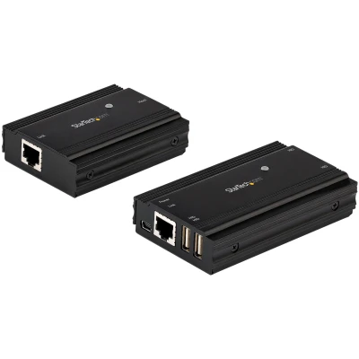 Afbeelding van StarTech.com 4 Port USB 2.0 Extender Hub over Single CAT5e/CAT6 Ethernet Kabel (RJ45) 100m Adapter Kit Metalen Behuizing Extern Gevoed 480 Mbps (USB2004EXT100)