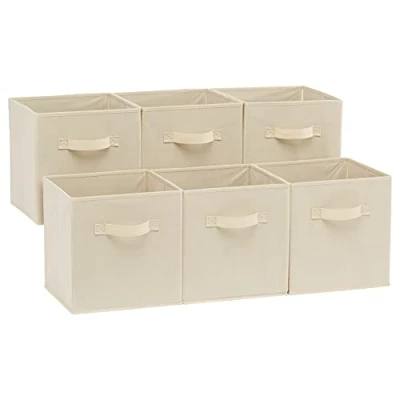 Afbeelding van Amazon Basics Opvouwbare opbergkubus/organizer van stof met handgrepen, 26,6 x 27,9 cm, effen beige, 6 stuks