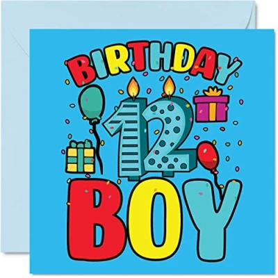 Afbeelding van 12e verjaardagskaart jongen verjaardag gelukkige 12 jaar oude jongen, jongens verjaardagskaarten voor hem, 145 mm x wenskaart zoon broer kleinzoon neef god