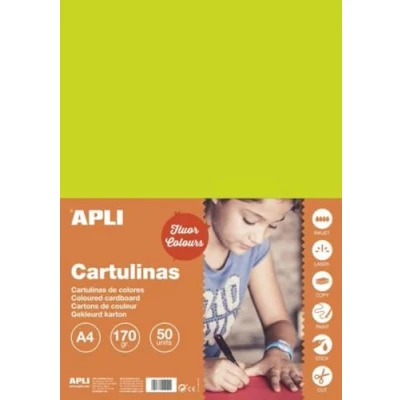 Afbeelding van APLI 14249 Fluorescerende groene kaartvoorraad A4 170 g 50 vellen
