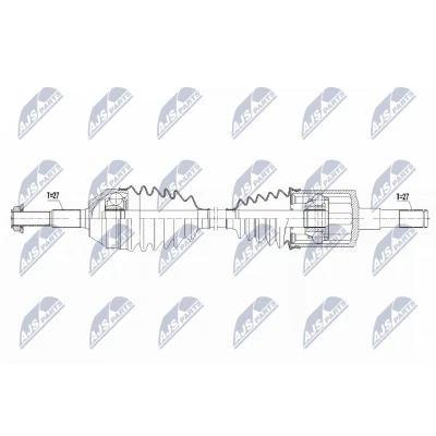 Afbeelding van NTY NPW CH 096 Aandrijfas Vooras links 604mm 96mm JEEP: Cherokee III (KJ) 2.4 Laredo, 3.7 4x4, 2.5 CRD 4x4