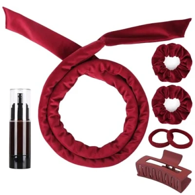 Afbeelding van Heatless haarkrultang voor lang haar, hitteloze krulstang, hoofdband, satijnen krulset, &#039;s nachts, krullen, om in te slapen, inclusief airless spuitfles, haarclips, 5 delige set
