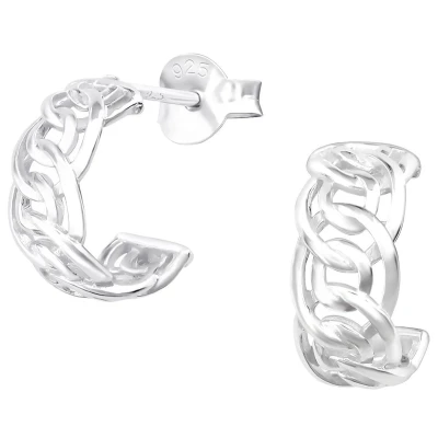 Afbeelding van JoyS Zilveren 11 mm oorringen stud kabel gourmet halve hoepel