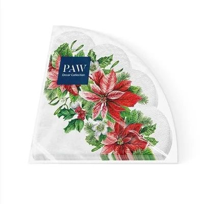 Afbeelding van PAW Papieren Servetten (32 cm Diameter) 12 Stuks Gedrukt met Inkt op Waterbasis Creëer de Kerstsfeer Voor een Vrolijke Kerst en Winter Wonderland Kerstfeest Kleur: Glory Poinsettia