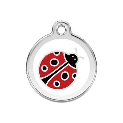 Afbeelding van Lady Bug White roestvrijstalen hondenpenning medium/gemiddeld dia. 3 cm RedDingo