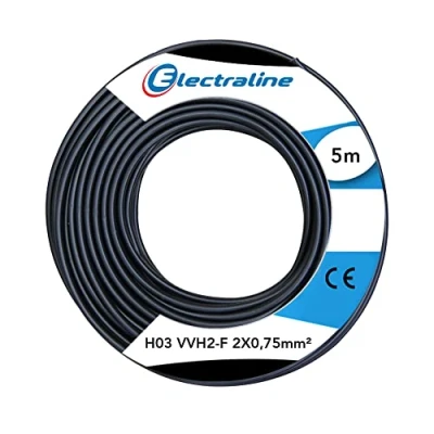 Afbeelding van Electraline 60113023D, kabelrol H03 VVH2 F, 2 x 0,75 mm², lengte 5 m, Zwart