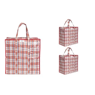 Afbeelding van Josephine Osthoff Robuuste opbergtas tot 20 kg, waterafstotend en duurzaam voor verhuizing, boodschappentas met ritssluiting, waszak kleding, dekens kussens, kleur: rood, 3 stuks