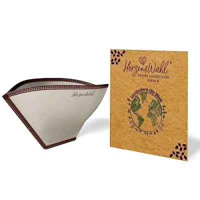 Afbeelding van HerzensWahl® Herbruikbaar koffiefilter permanent roestvrij staal Zero Waste filter voor filterkoffie, pour over en handfilter koffie (koffiefilter