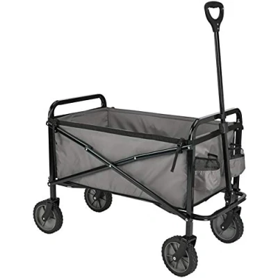 Afbeelding van Amazon Basics Tuingereedschapcollectie opvouwbare tuinwagen voor buiten met hoes, grijs