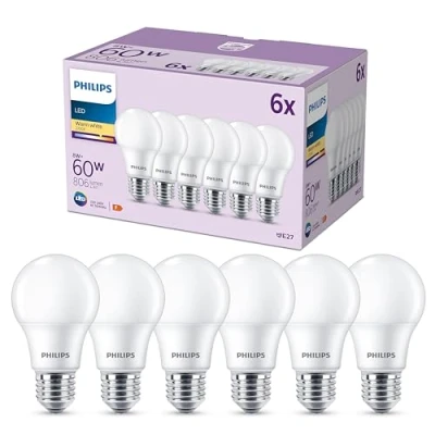 Afbeelding van Philips LED Lamp E27 Warmwit Licht 60 W Mat 6 Lampen