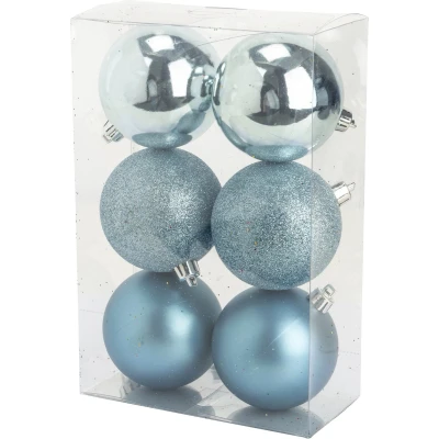 Afbeelding van 6x stuks kunststof kerstballen ijsblauw 8 cm mat/glans/glitter Kerstbal