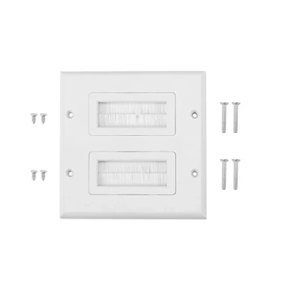 Afbeelding van Borstel wandplaat, wit, ingangskabel, borstel, stofdichte kunststof plaat voor luidsprekerkabels, coaxkabel, HDMI kabel of netwerk/telefoonkabel (#2)