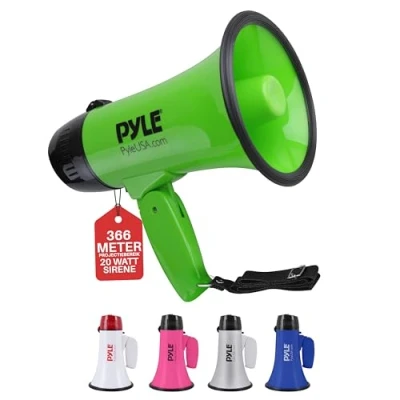 Afbeelding van Pyle Draagbare Megafoon Sirene Compact Werkt op Batterijen met 20 Watt Vermogen Microfoon, PA Geluid en Opvouwbare Handgreep voor Cheerleading Politiegebruik PMP22GR Groen