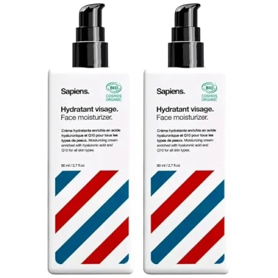 Afbeelding van Sapiens Barbershop gezichtscrème voor mannen, biologisch, Q10 en hyaluronzuur, vochtinbrengende gezicht, natuurlijke veganistische gezichtscrème, nacht dagcrème, Made in