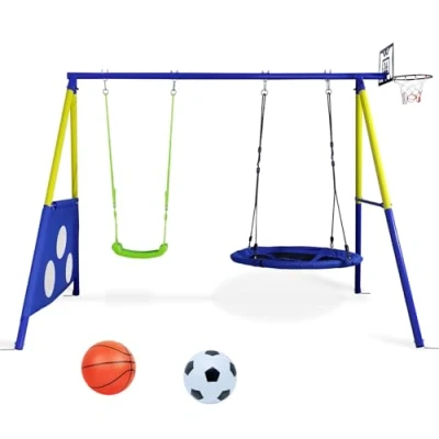 Afbeelding van CCLIFE Schommelframe voor buiten, 200 kg, multifunctioneel 4 in 1 schommelframe, metaal, kinderschommel, nestschommel met frame, outdoor