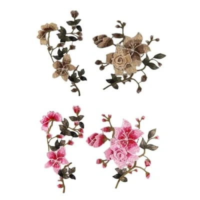 Afbeelding van 2 sets kanten patches, geborduurde bloemenapplicaties, bloemen, patches voor kleding, applicaties van stof