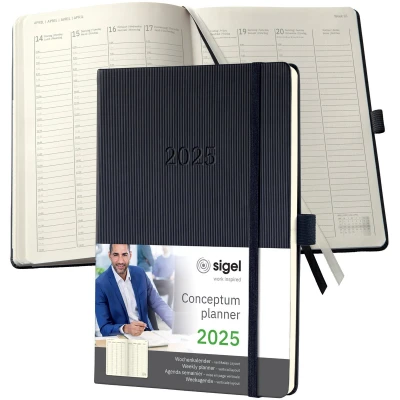 Afbeelding van Weekagenda Conceptum A5 2025 (NL/FR/EN/DU) verticale lay out zwart har