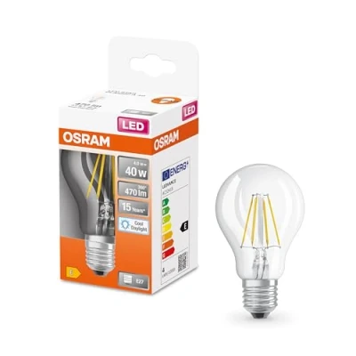 Afbeelding van OSRAM LED lamp, Voet: E27, Cool Daylight, 6500 K, 4.50 W, vervanging voor 40 W gloeilamp, helder, Retrofit CLASSIC A Verpakking van 10