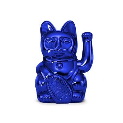 Afbeelding van DONKEY Lucky Cat Cosmic Edition Earth Shiny Blue hoekkat, Maneki Neko, 15 cm, in geschenkverpakking