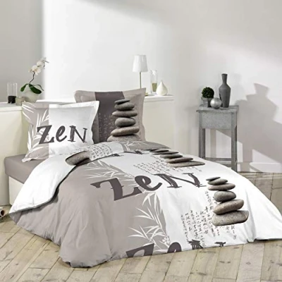 Afbeelding van Douceur d&#039;Intérieur 1641550 Zen Pebble Beddengoedset met 2 kussenslopen katoen veelkleurig 240 x 220 cm