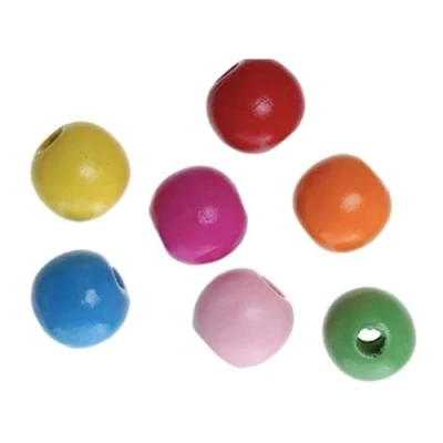 Afbeelding van 100 houten kralen, 15 x 16 mm, kleurrijk, rond, om te knutselen, rijgen, rijgkralen, knutselkralen in set