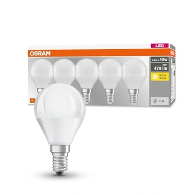 Afbeelding van OSRAM LED lamp Peertje E14 mat 4,9W 470 lumen warm wit niet dimbaar 5 stuks
