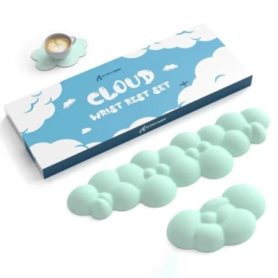 Afbeelding van ATTACK SHARK Cloud Toetsenbord Muismat Polssteun met Onderzetter Set, Ergonomische Handpalmsteun, Antislip Basis, Ultrazachte Geheugenschuim Polskussen voor Comfortabel Typen/Gamen Lichtgroen
