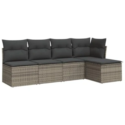 Afbeelding van vidaXL 5 delige Loungeset met kussens poly rattan grijs