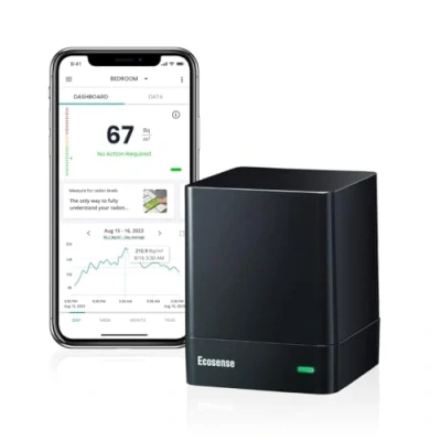 Afbeelding van Ecosense EQ100 EcoQube, digitale radondetector, snelle detectie van schommelende niveaus, korte en langetermijnmonitoring met trendgrafieken, externe gegevens toegang, Wi Fi 2,4 GHz alleen netwerken