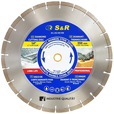 Afbeelding van S&amp;R Diamantdoorslijpschijf, 350 x 25,4 3,0 10 mm, industriële kwaliteit, voor natuursteen, kunststeen, marmer, graniet, zandsteen, harde baksteen, motordecoupeerzagen, tafelzagen