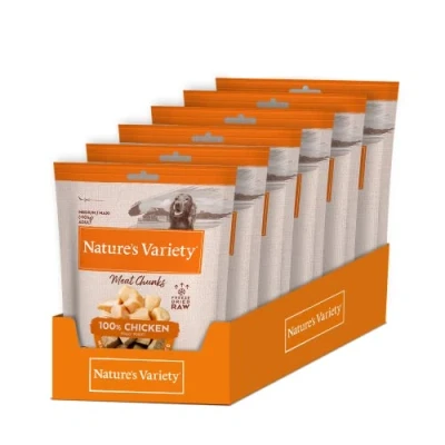 Afbeelding van Nature&#039;s Variety Gevriesdroogde 100% kippenbrokken voor volwassen honden koffer 6 x 50 g