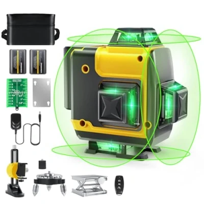 Afbeelding van 4x360 Laserlijn Kruislijnlaser, 16 lijns zelfnivellerende laserniveau twee 360 verticale en horizontale laserniveaus met pulsmodus, afstandsbediening oplaadbare batterijen