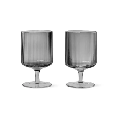 Afbeelding van Ferm Living Ripple Wijn Glas Set van 2 Smoked Grey