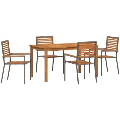Afbeelding van vidaXL 5 delige Tuin Eetset Grijs Poly Rattan Acacia