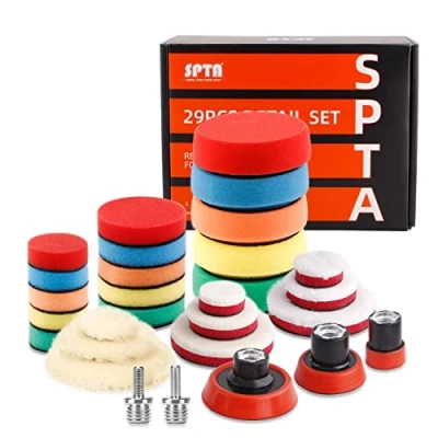 Afbeelding van SPTA 29 stks 25 mm/50 mm/80 mm Polijsten Pads Boor Buffing Pad Detail Compound Kit met M14 Draad Backing &amp; Adapters voor Auto Schuren, Polijsten, Waxen, Afdichting Glazuur