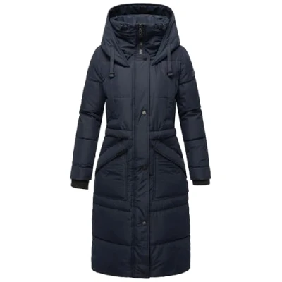 Afbeelding van MARIKOO Winterjas voor dames, warme gewatteerde jas, lang, met capuchon, S 3XL, Donkerblauw, M