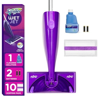 Afbeelding van Swiffer WetJet Startset voor hardhout en vloersproeier, dweilreiniger, inclusief: 1 powerdweil, 10 pads, reinigingsoplossing, batterijen