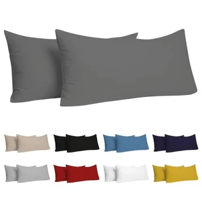 Afbeelding van Dreamzie Kussensloop (Set van 2) Antraciet Katoen Voor Kussens 40 x 80 cm 100% Jersey Beddengoed Dubbel Bed Kussenbeschermer Bestendig en Hypoallergeen