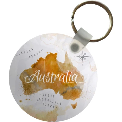 Afbeelding van Sleutelhanger Wereldkaart Abstract Australië Plastic Rond Uitdeelcadeautjes