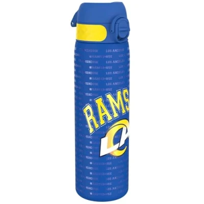 Afbeelding van ION8 Stalen Waterfles, 600 ml/20 oz, Lekvrij, Makkelijk te Openen, Veilige Vergrendeling, Vaatwasserbestendig, Hygiënische Flipcover, Draaggreep, Duurzaam, Reliëfprint, Ontwerp NFL Rams Drinkfles