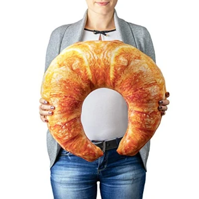 Afbeelding van Froster Verwarmd Croissant gigantisch kussen, met kersenstenen warmtezak, reisnekkussen, knuffelkussen